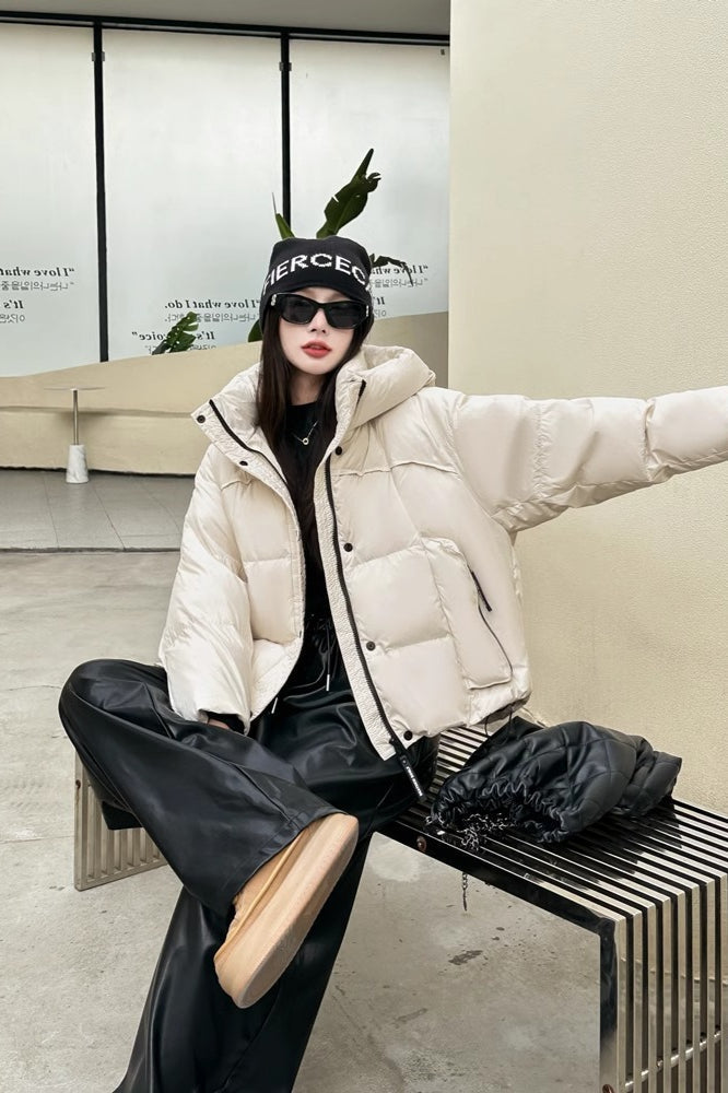 Cropped Oversized Duck Fill Puffer Jacket S / White