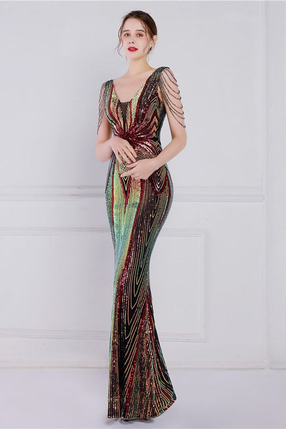 Beaded Floral Sequin Mermaid Party Dress