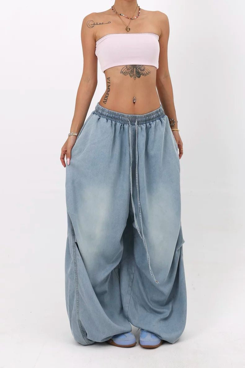 Loose Fit Wide Leg Street Jeans Light Blue / S