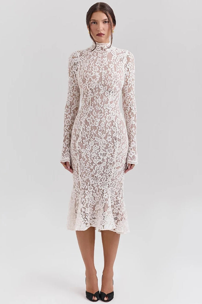 Lace Long Sleeve Midi Dress