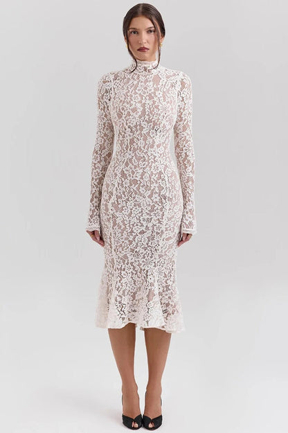 Lace Long Sleeve Midi Dress
