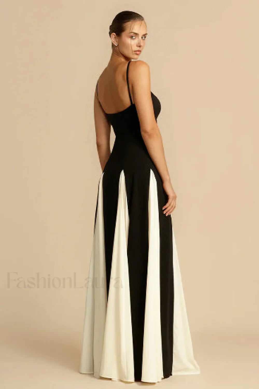 Black and White Contrasting Color Suspender Spice Girl Maxi Dress