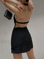Black Halter Party Mini Dress Mini Dresses
