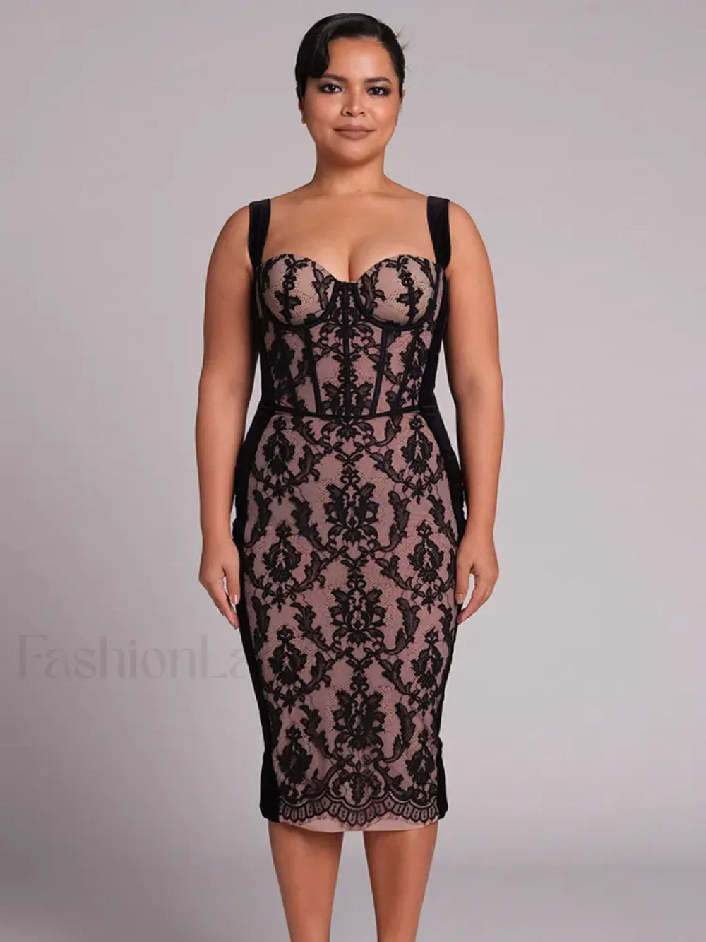 Black Lace Bandage Midi Dress Black / S