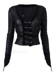Black Mesh Safety Pin Cardigan Black / S Sweaters