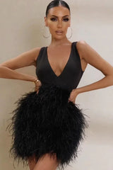 Black Plunge Stylish Front Mini Dress Party Dresses L