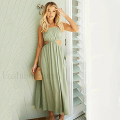 Black Ruffle Lace Up Midi Dress army green / S