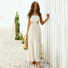 Black Ruffle Lace Up Midi Dress Beige / S