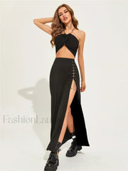 Black Sexy Split Casual All Match Skirt