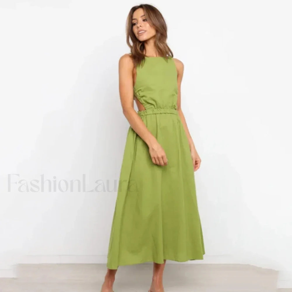 Black Spaghetti Strap Midi Dress Green / S
