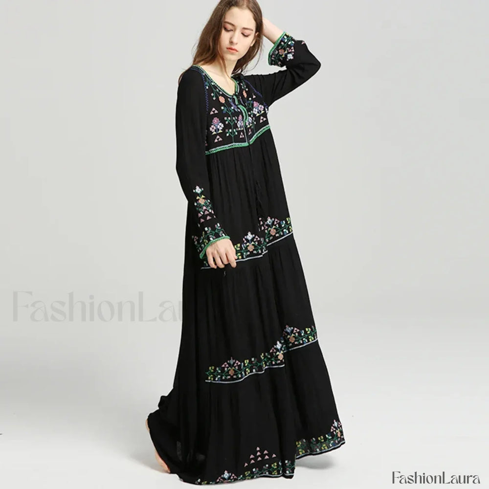Black Tassel Vintage Boho Dress