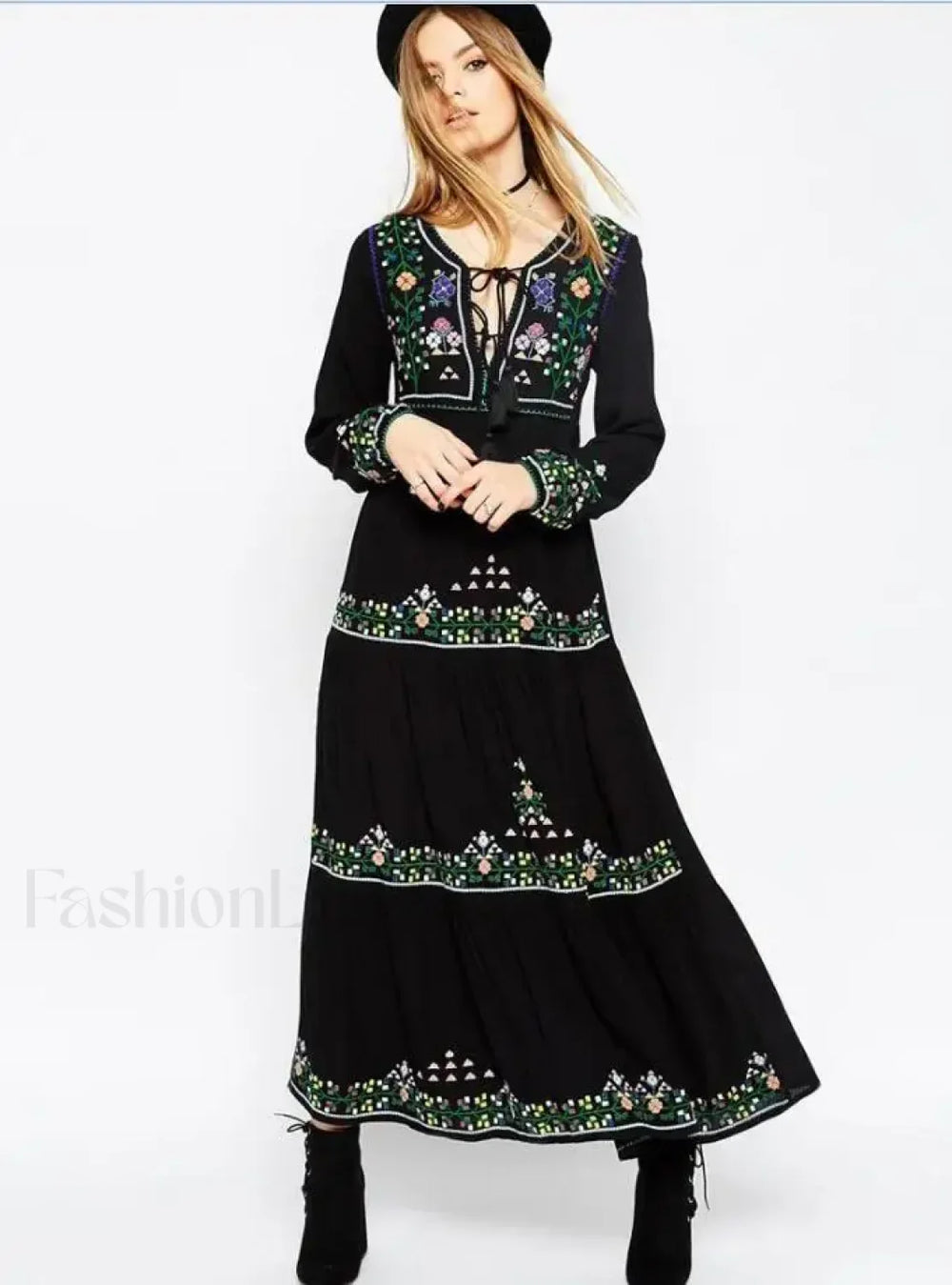 Black Tassel Vintage Boho Dress Black / S