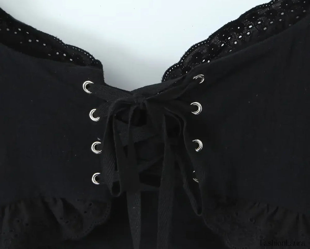 Black Wire Corset Cross Bandage Backless Cropped Tops Blouse