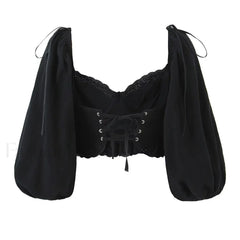 Black Wire Corset Cross Bandage Backless Cropped Tops Blouse