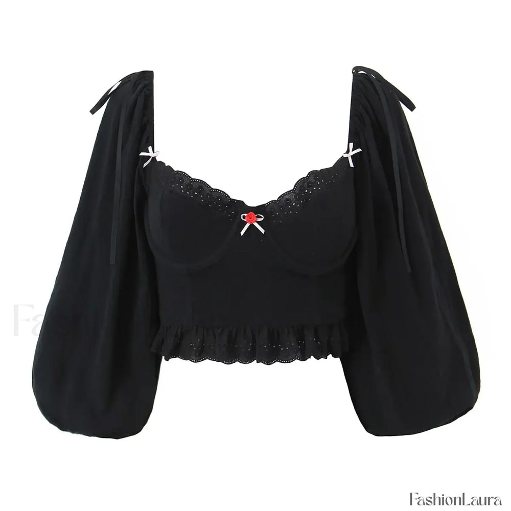 Black Wire Corset Cross Bandage Backless Cropped Tops Blouse