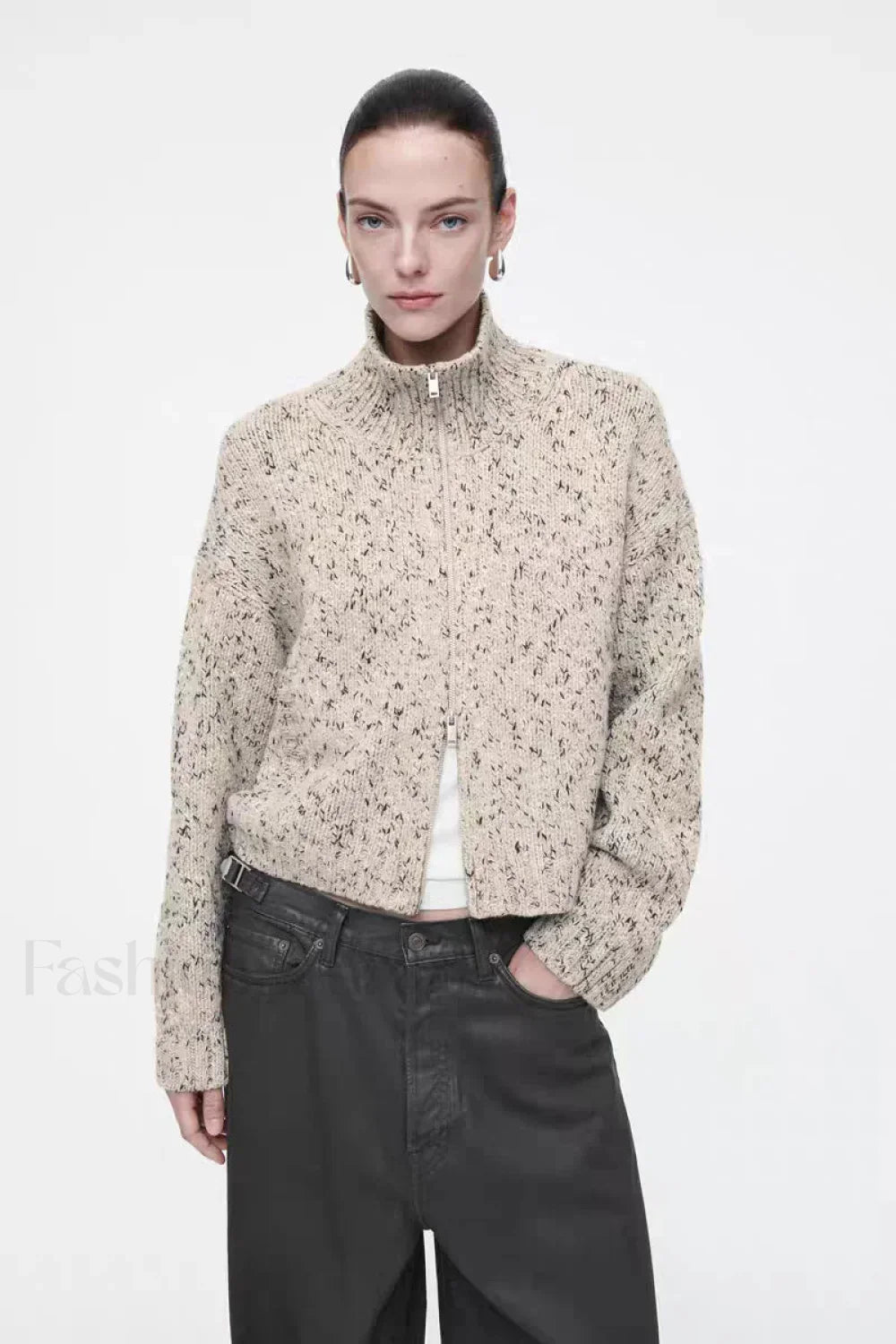 Blended Texture Zipper Cardigan