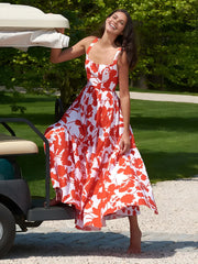 Blooming In Summer Floral Print Cami Long Dress Red / XS Dresses