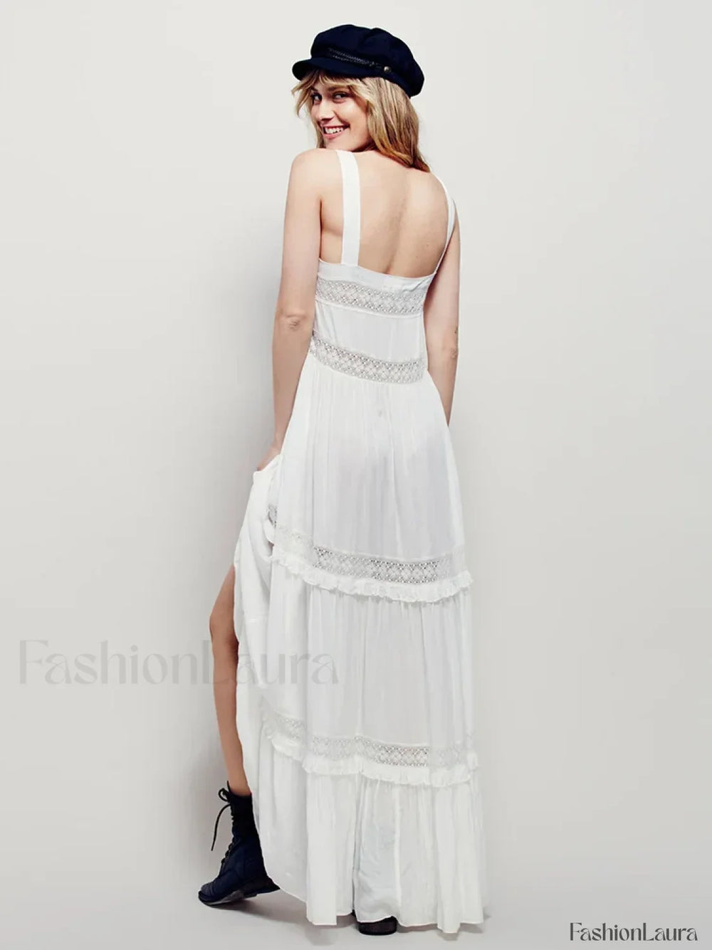 Blue Cotton Strap Maxi Boho Dress