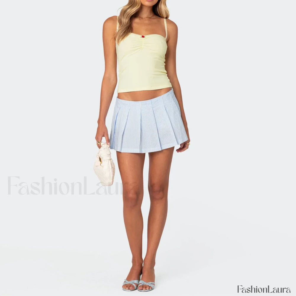 Blue Pleated Striped Skirt