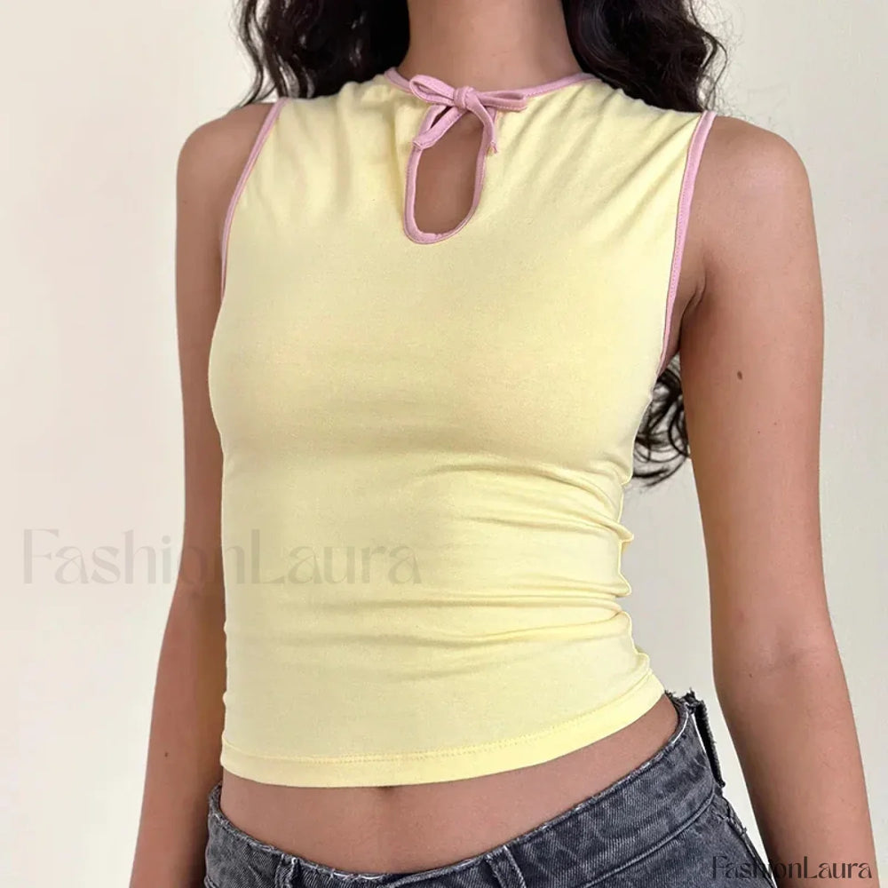 Bodycon Crew Neck Crop Top Yellow / S