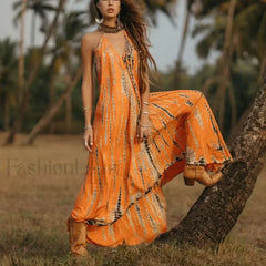 Bohemia Print Halter Boho Dress
