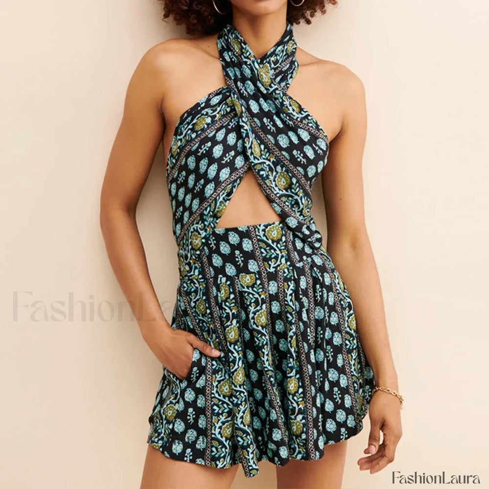 Bohemian Cross Strap Floral Dress