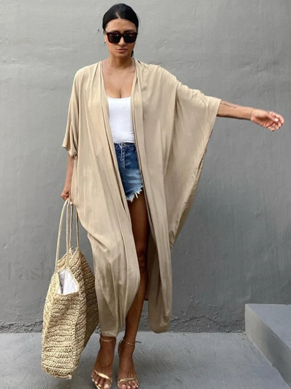 Bohemian Pareo Kimono Cover Up khaki / One Size