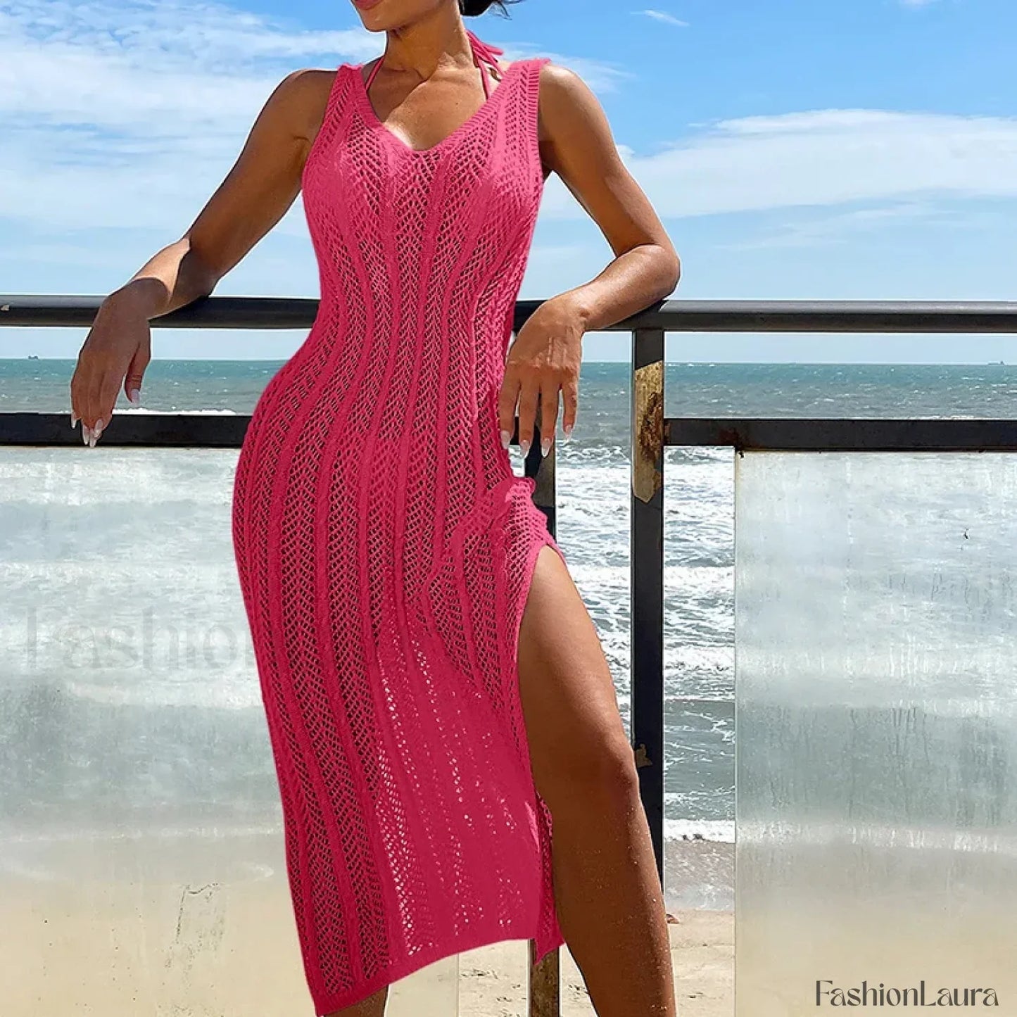 Bohemian Slim Long Beach Cover Up Rose Red / One Size