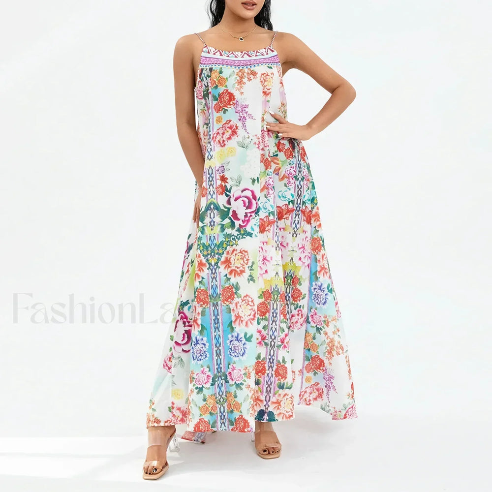 Boho Floral Slit Sleeveless Maxi Dress