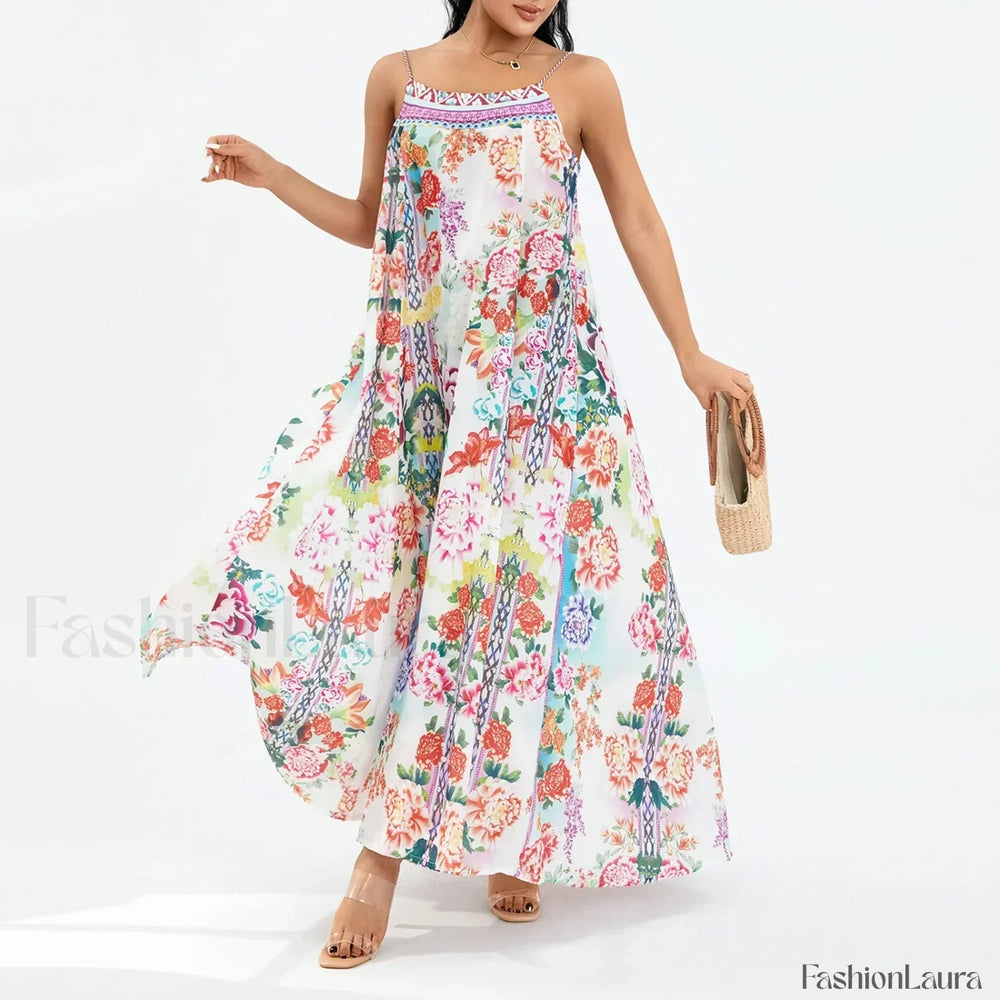 Boho Floral Slit Sleeveless Maxi Dress MULTI / S