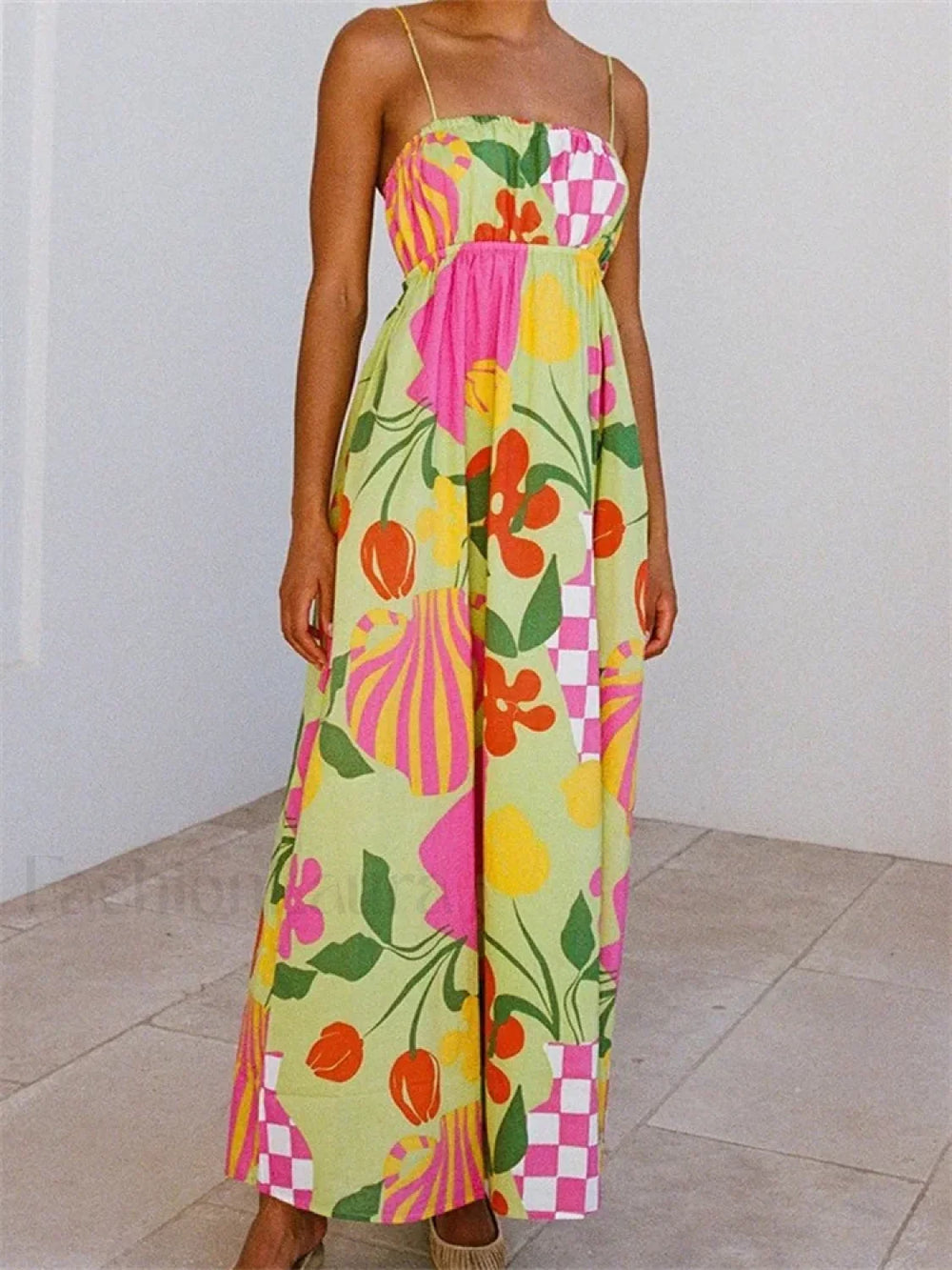 Boho Floral Strap Backless Maxi Dress yellow / S
