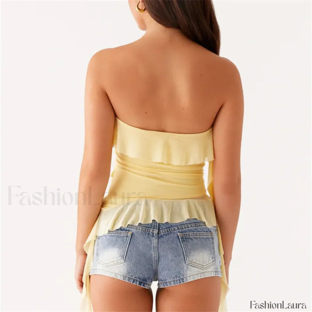 Boho Strapless Ruffle Crop Top