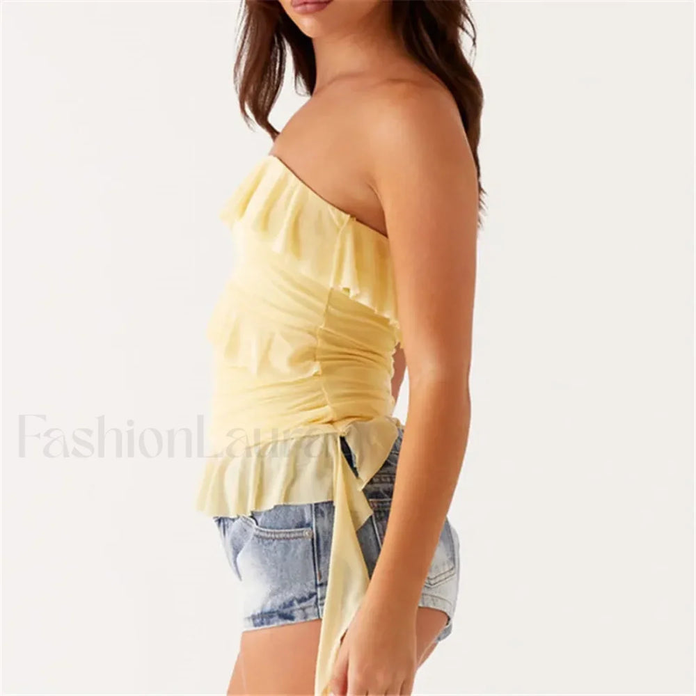 Boho Strapless Ruffle Crop Top