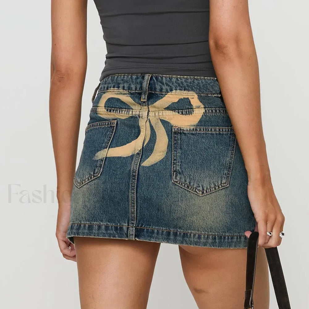 Bow Back Pocket Denim Skirt