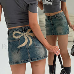 Bow Back Pocket Denim Skirt