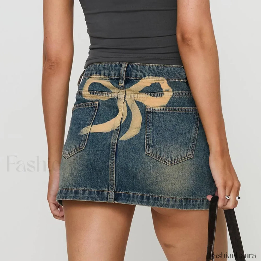 Bow Back Pocket Denim Skirt