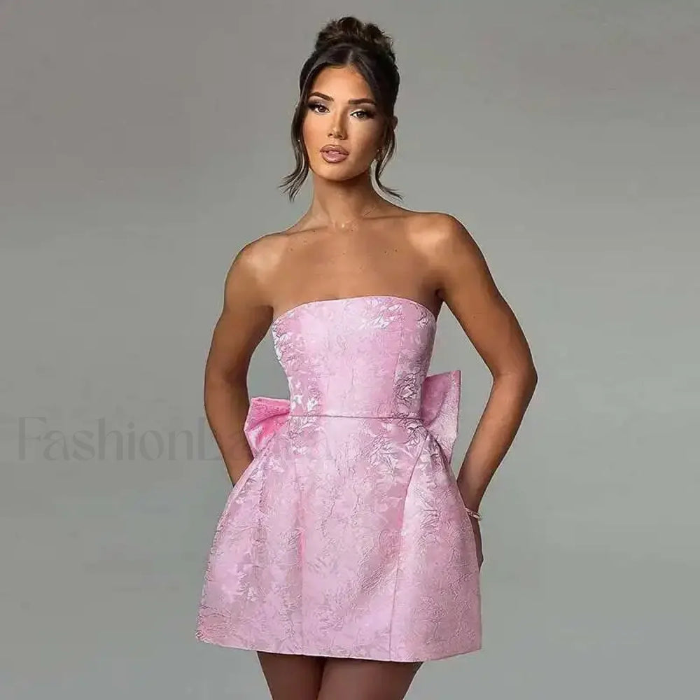 Bow Bandage Party Mini Dress Pink 1 / XS