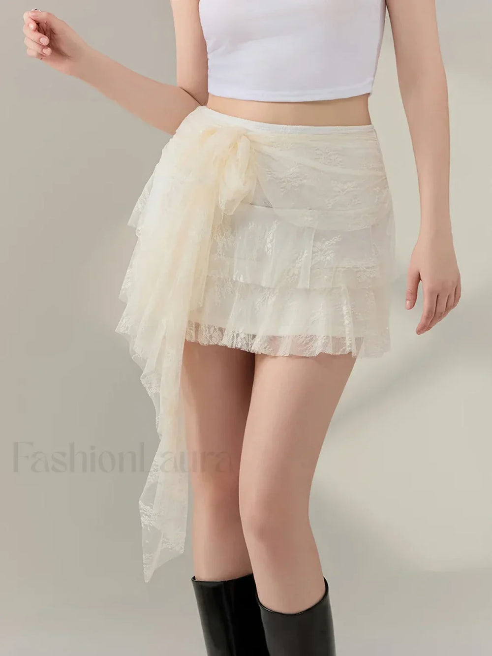 Bow Front Ruffle High Waist Skirt