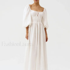 Bow Front Smocked Midi Dress