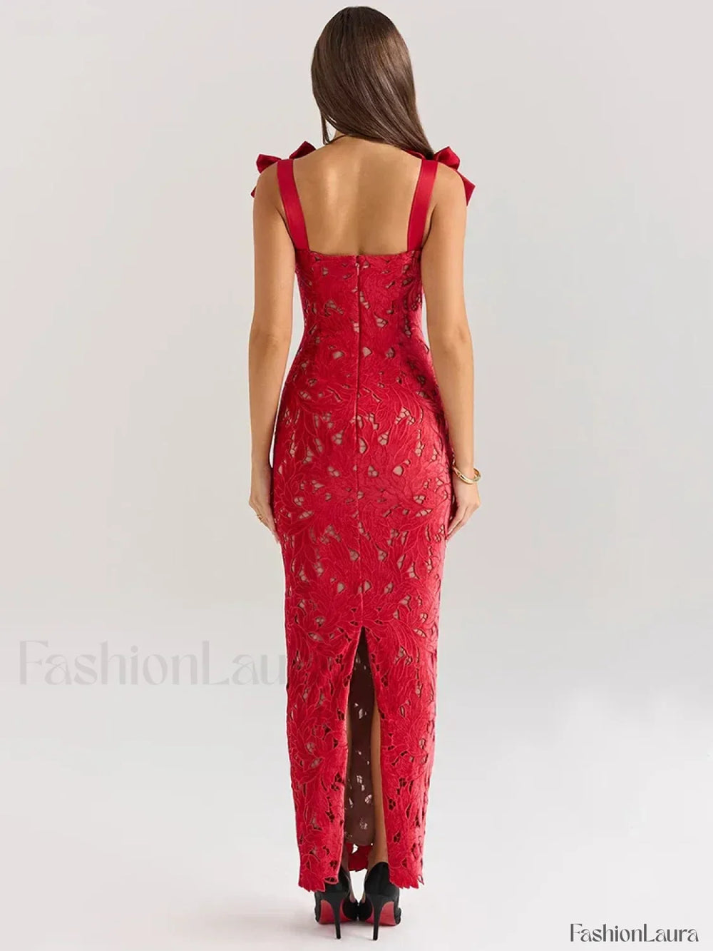 Bow Lace Backless Maxi Dress
