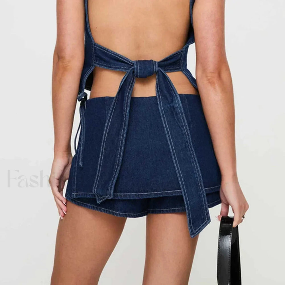 Bow Patchwork Denim Skirt