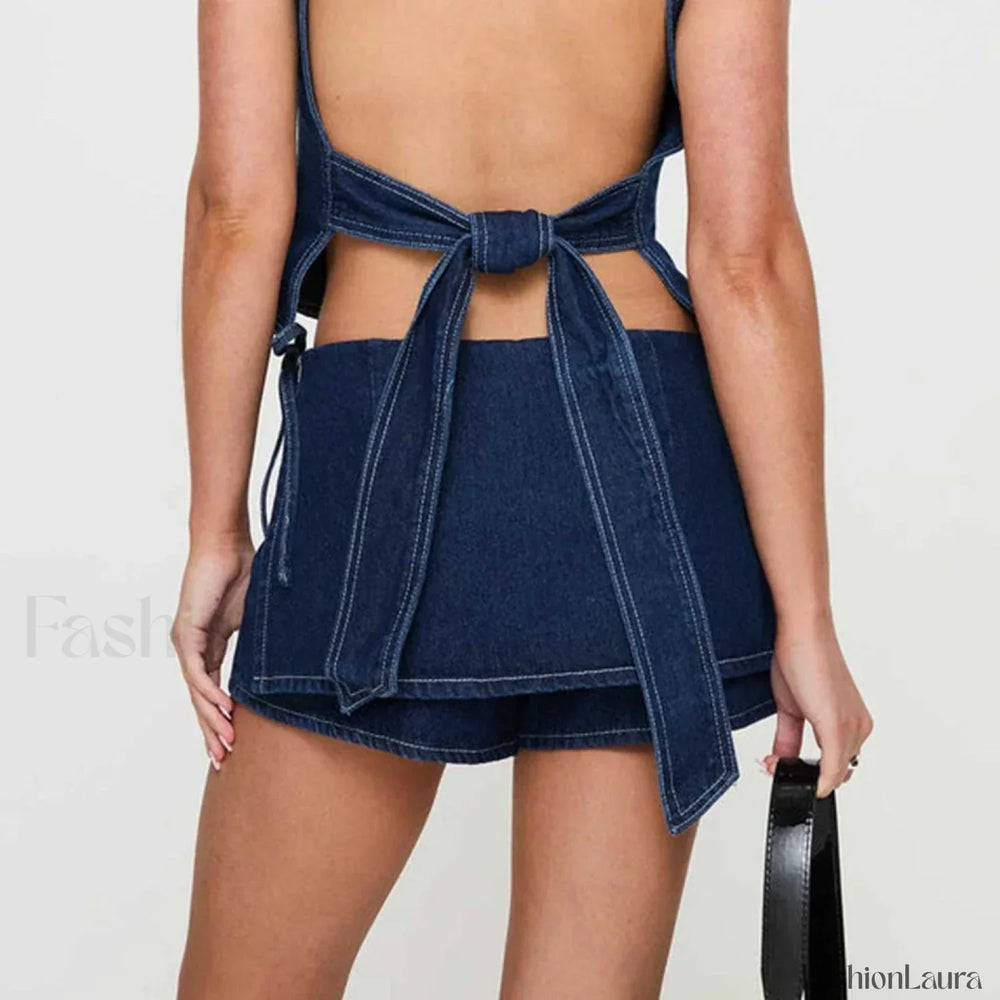 Bow Patchwork Denim Skirt