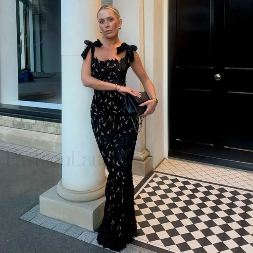 Bow Slim Sling Maxi Dress