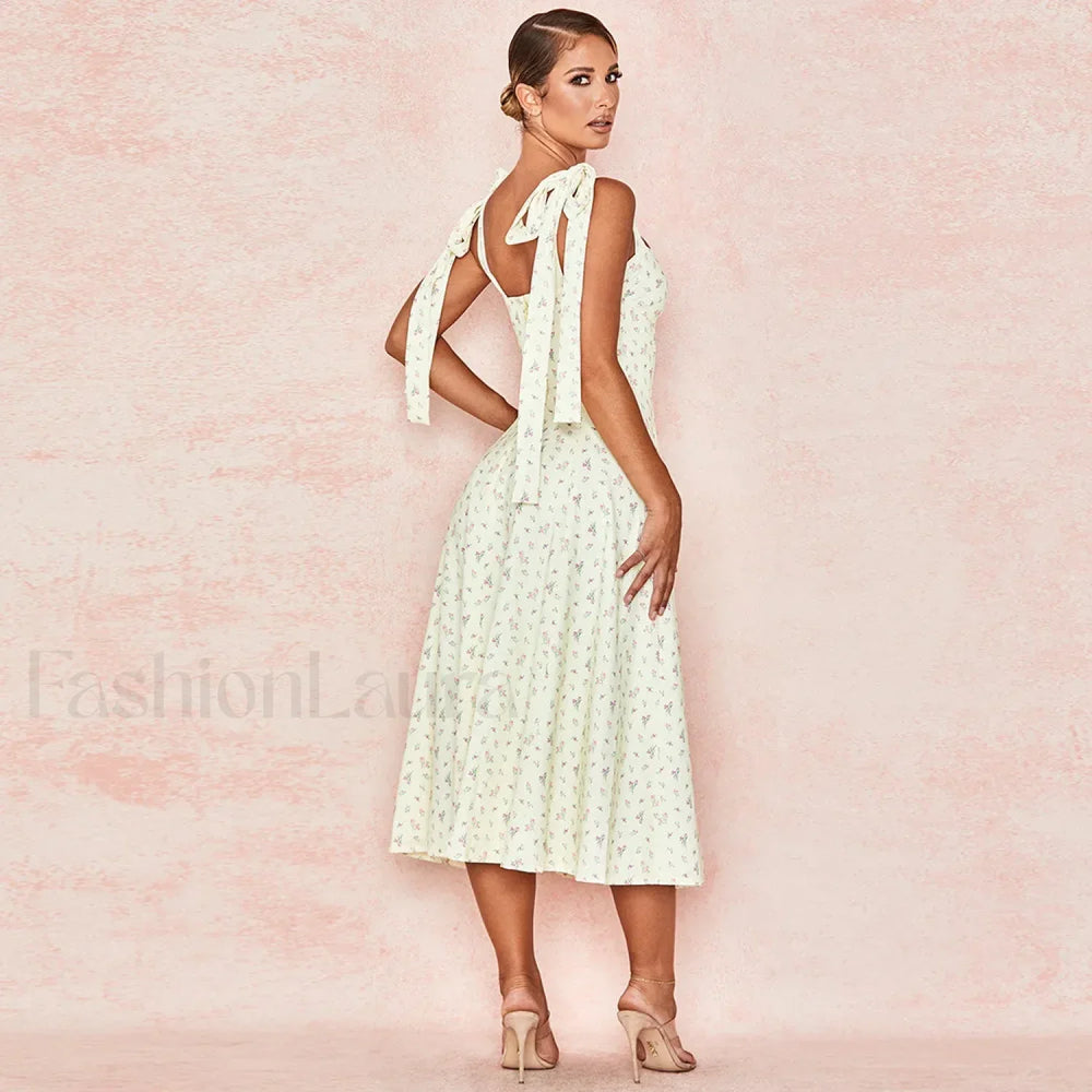 Bow Spaghetti Strap Floral Dress