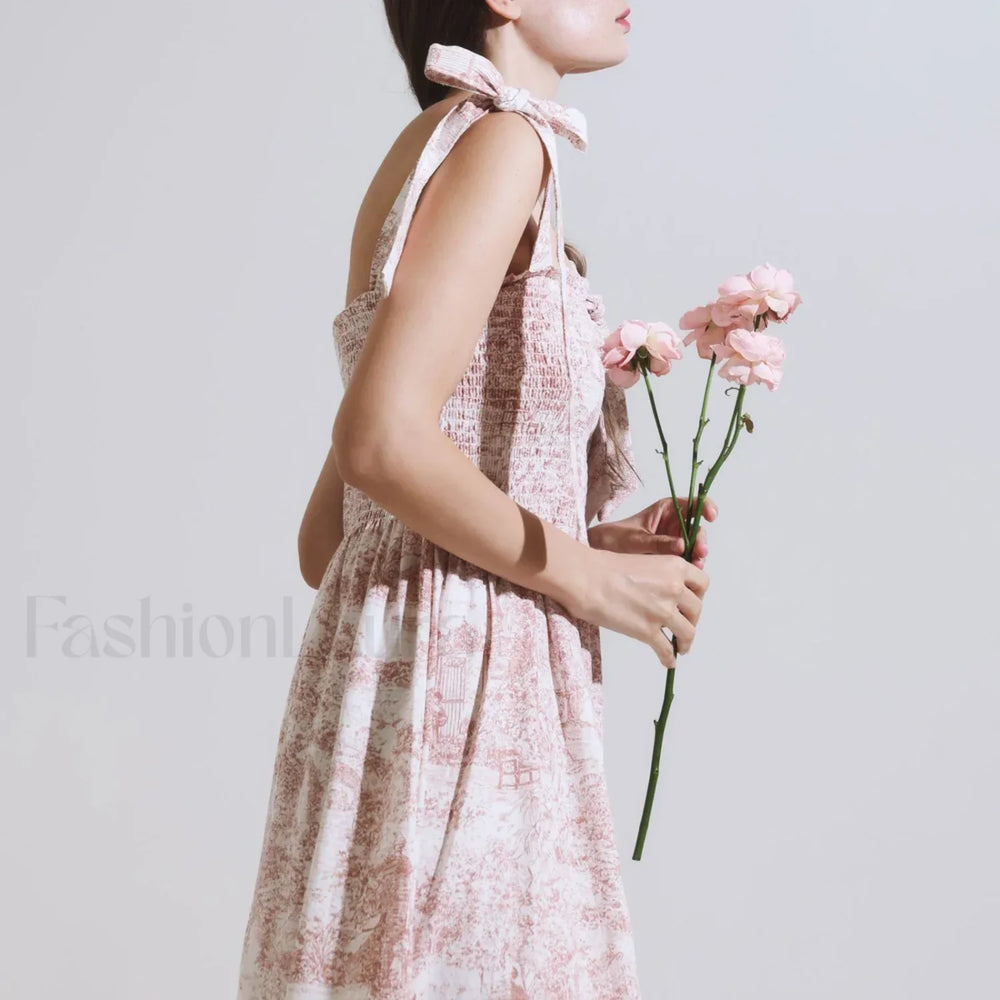 Bow Strap Floral Smocked Midi Dress