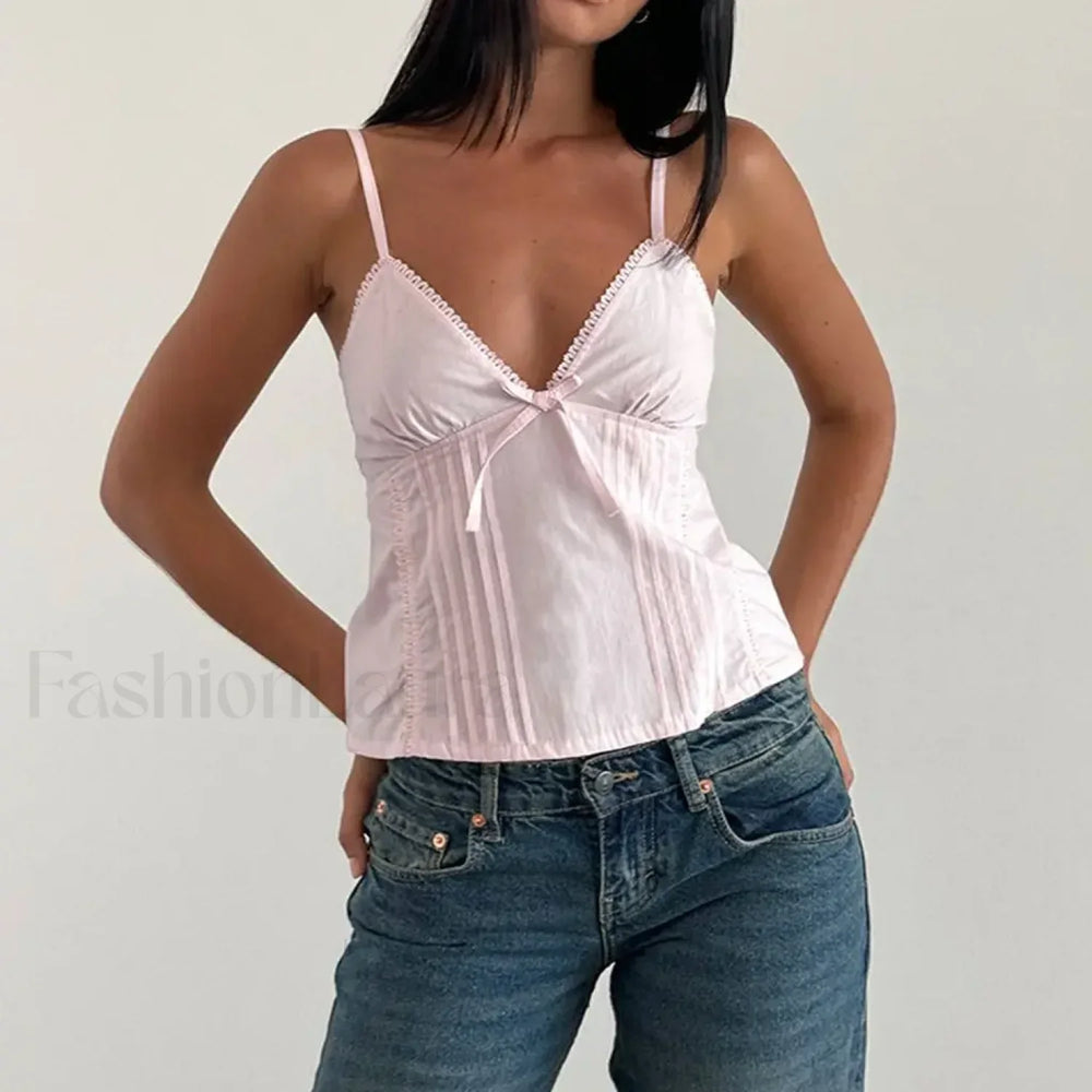 Bow V Neck Adjustable Crop Top