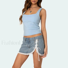Bowknot Square Back Crop Top Blue / S