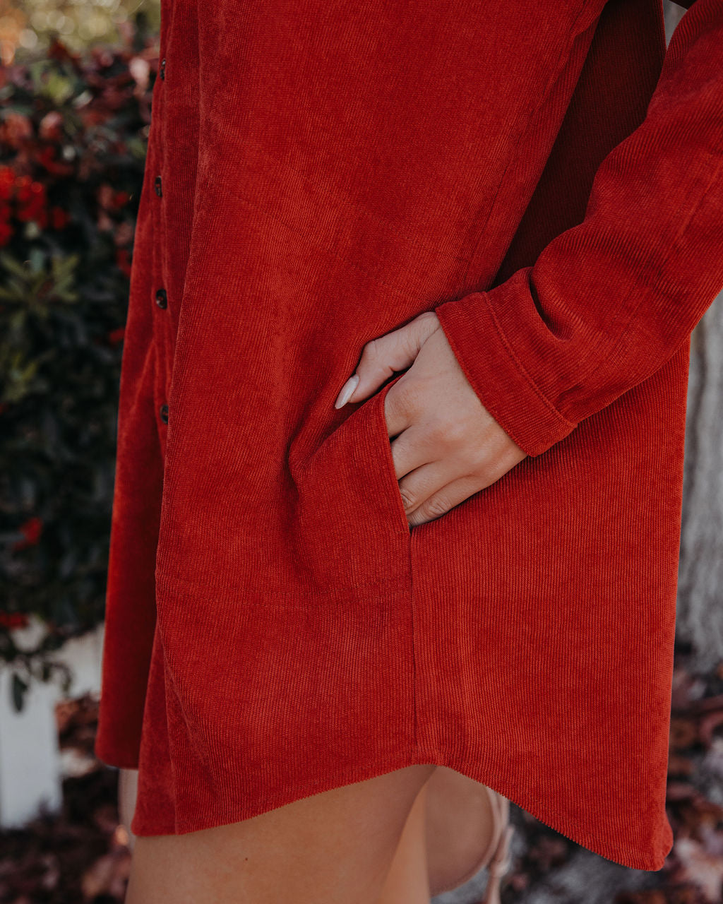 Brayden Corduroy Pocketed Button Down Tunic - Brick - FINAL SALE