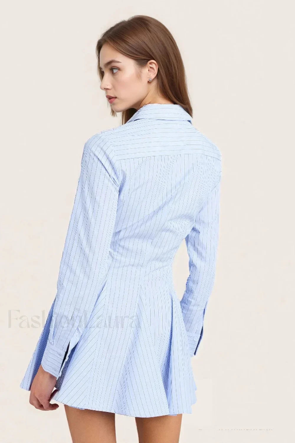 Breathable Striped Collared Shirt Work Dress