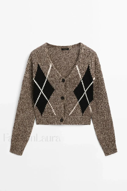 Brown Diamond Knit Cardigan Brown / S